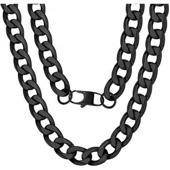 Collier Hip Hop Rappeur 13MM Chaîne Maille Gourmette Noir 24