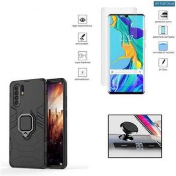 Kit Nano Curved Verre Trempé, Coque Défenseur 3X1 et Support Magne Car – Huawei P30 Pro