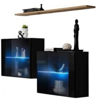 Suite Salon SBIII 30 Noir – Porte Vitrée LED et Finition Chêne Wotan