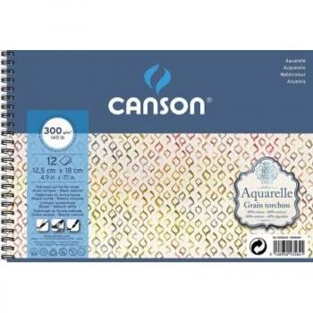 Lot de 5 carnets à spirale pour aquarelle Canson, format 12,5 x 18 cm, papier 300 g/m², grain torchon, blanc naturel