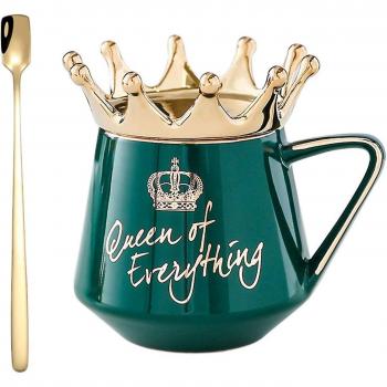 Tasse à thé au lait en céramique Creative Crown avec couvercle et cuillère
