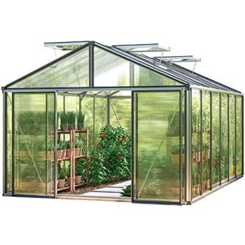 Serre Asteria 24 Light 311 × 460 cm – structure intégrée, double paroi 12 mm, finition aluminium nature