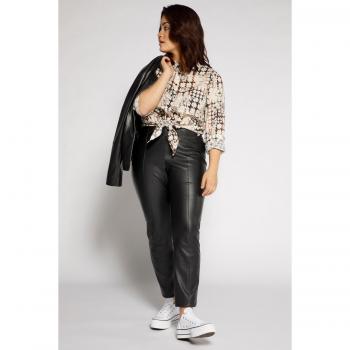 Blusa gialla con quadri e fiori, taglia 64/66, cotone/viscosa, maniche lunghe, colletto da camicia