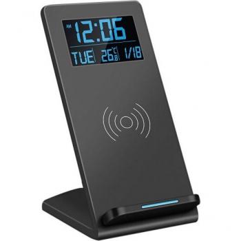 Chargeur de bureau sans fil rapide avec support pour téléphone et réveil LCD