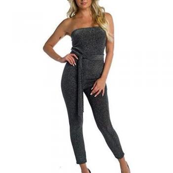 S–Größe: Angie’s Maxi‑Jumpsuit im Glamour‑Style, Bandeau & Gürtel
