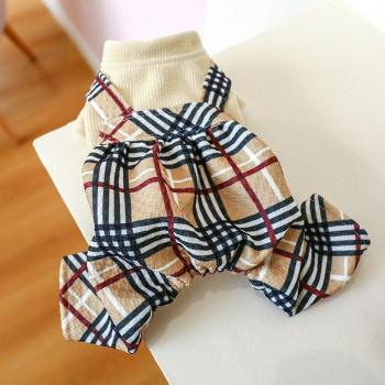 Winter Warmth: Black Plaid Dog Outfit with Khaki Straps