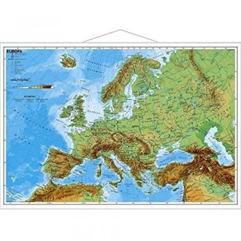 Europa, physisch 1 : 7 500 000. Wandkarte Kleinformat mit Metallstäben