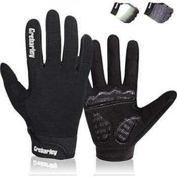 Grebarley Radsporthandschuhe, rutschfeste und stoßdämpfende MTB Handschuhe, Vollfinger, mit Signalfarbe