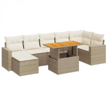 Beige 8-tlg. Gartenlounge-Set mit Kissen aus Poly Rattan