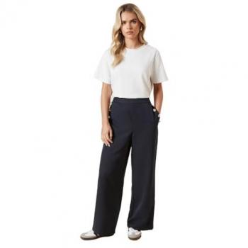 Navy Button Tailored Trousers for Petite Women
