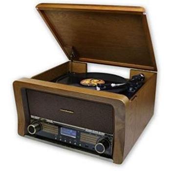 Soundmaster NR50 Retro Stereoanlage mit DAB+ UKW CD-MP3 USB Bluetooth Plattenspieler und Audio Technica Magnet-Tonabnehmersystem