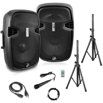 Pyle 2 Powered Bluetooth PA Active Loudspeaker with Microphone Kit