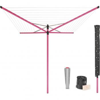 Brabantia 50m Rotating Airline Drying Rack with Ground Anchor, Spring Pink
