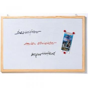 Franken Magnetische Schreibtafel mit Holzrahmen, 120 x 80 cm, Wandmontage, Weiß