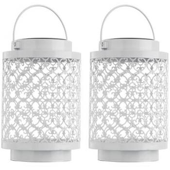 ETC-SHOP Solarlaterne, 2er Set, Metall weiß, orientalisch