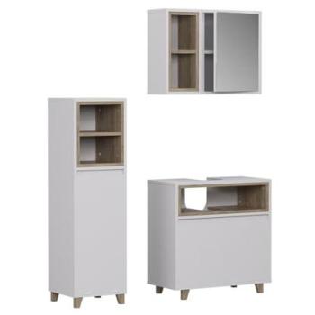 Elnor Conjunto de Muebles de Baño 3 Piezas, Gabinete Midi en Blanco/Roble