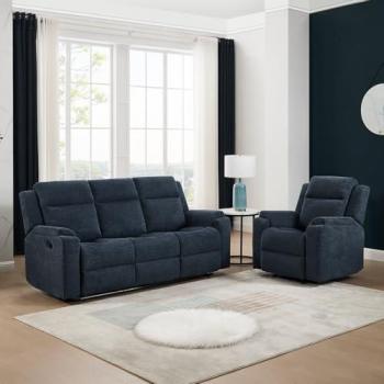 Orka 1+3 Fabric Manual Recliner Couch Set (Blue)