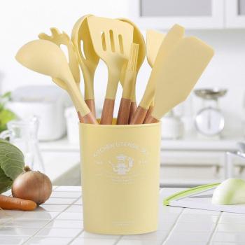 Wood Handle Silicone Spoon Spatula and Egg Beater Set