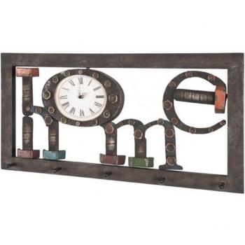 HAKU Vintage Wandgarderobe 89959 mit Holzmotiv und 5 Haken, 70 x 35 cm