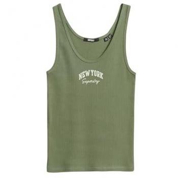 Damen Tanktop Superdry Athletic Essentials – Grüne Grafik, Lorbeer‑Khaki, Größe 42