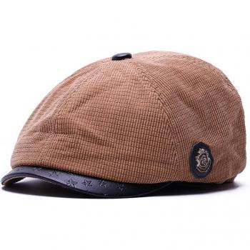 Winter Men's Corduroy Newsboy Cap, Thick Fleece Lined Octagonal Hat (Size 55.5-60cm)