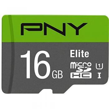PNY 16GB microSDHC Elite Karte mit SD-Adapter, 100MB/s Lesegeschwindigkeit, UHS-I, Klasse 10