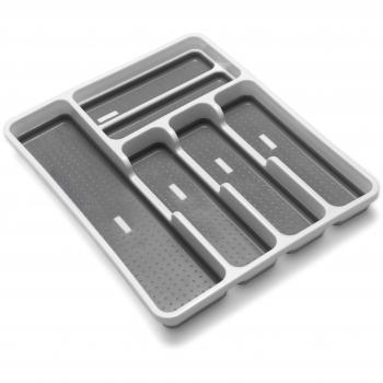 Addis Premium 6‑Tier Cutlery Organizing Tray – Soft Finish, White & Grey