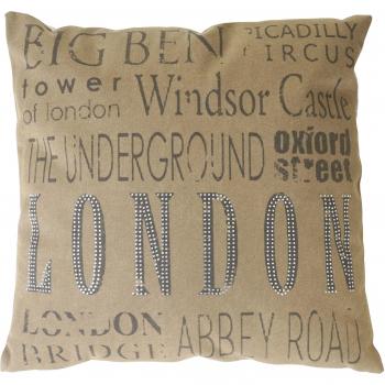 Coussin de décoration marron London 45x45cm avec pierres étincelantes