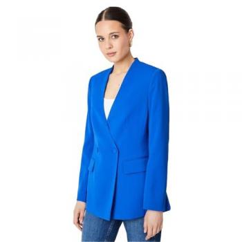 Cobalt Blue Silk Collarless Blazer for Women