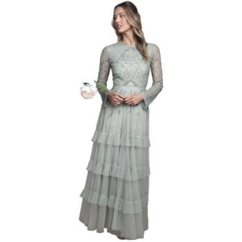 Coast Women's Tiered Long Sleeve Bridesmaid Maxi with Embellished Artwork – Sage (Size 18)