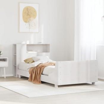 Cama con Marco de Madera Maciza Pino Blanca, 100x200cm – Sin Colchón