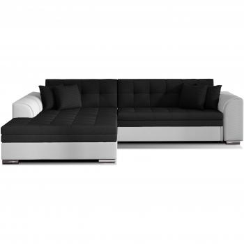 Canapé d'angle Looka – Convertible, tissu + simili, finition blanche/noire