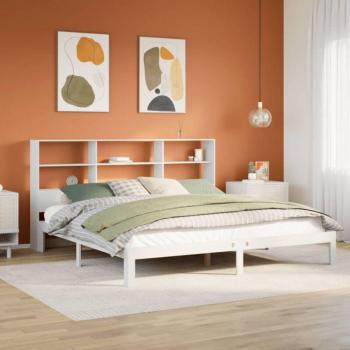 Kieferbett mit Regal und ohne Matratze 200x200 cm Weiß