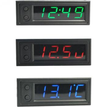 Termómetro y Voltímetro Digital 3 en 1 con Reloj para Coche 12V
