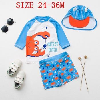 Baby Swim Set with UV Protection, Long Sleeve Frog Print, Two-Piece + Cap