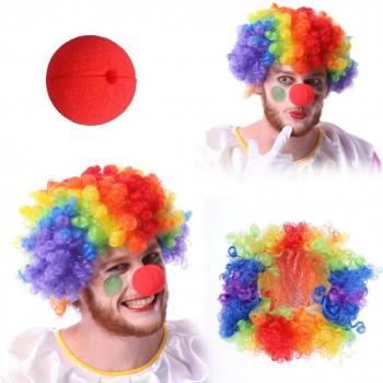 Clown Wig and Nose Costume Set