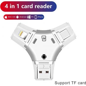 4-in-1 USB Type-C Card Reader for iPhone, iPad, MacBook, Android, and Camera