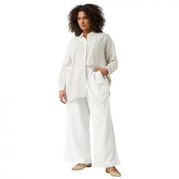 Rich White Wide-Leg Linen Trousers by Evans