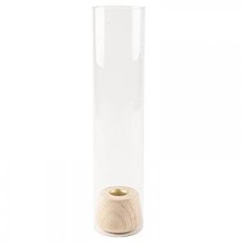 Luminaria tube de verre sur support bois – 30 cm