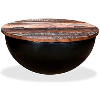 VidaXL Black Bowl Shape Coffee Table Solid Reclaimed Wood