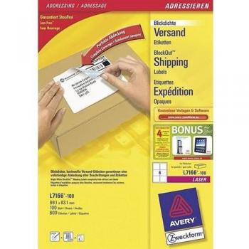 Avery L7166‑100 White Label Sheet, 600 Units