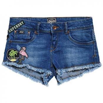 Superdry Damen Stretch Denim Hot Pants blau