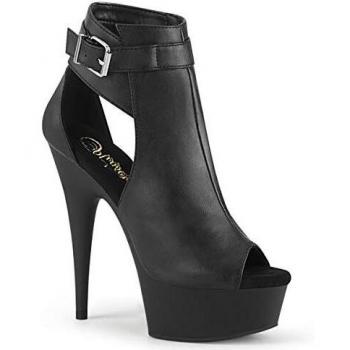 Pleaser Damen DELIGHT 600 10 Plateaux-Sandale, hoher Absatz, schwarzer Ledermockup, EU