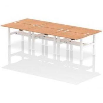 Dynamic Air 1200 x 800mm Height Adjustable Sit Stand 6 Person Bench Desk Oak Top with Cable Ports