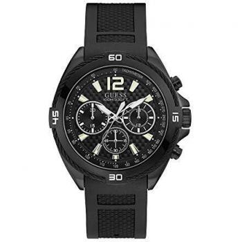 Guess Men’s 44 mm Black Silicone Strap Steel Quartz Wristwatch