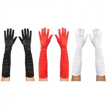 Crimson Satin Ruched Long Dress Gloves