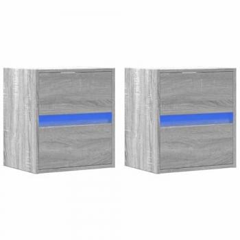 Comodini a Parete con luci LED 2 pz Grigio Sonoma vidaXL851711