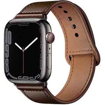 Qeei Cuir Noir Sombre pour Apple Watch 42/44 mm