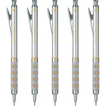 Set Pentel Graph Gear 1000 – 5 lápices mecánicos 0,9 mm, acabado plateado