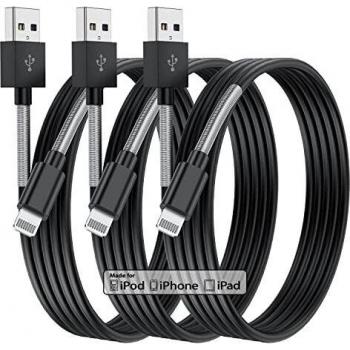 3× Apple iPhone 1‑Meter Lightning Cable (MFi Certified) – Black